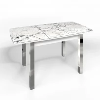 Кухонный стол Флорида раздвижной ножки квадратные металл хром (подстолье белое) ЛДСП, Металл, Стекло с фотопечатью, Мрамор СМ1